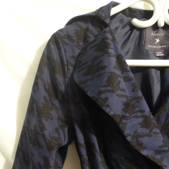 FOREVER 21, small, navy pea coat with black design, GUC - Picture 3 of 14